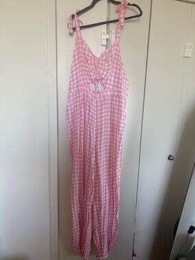Eloquii Pink Gingham Tie-Front Jumpsuit